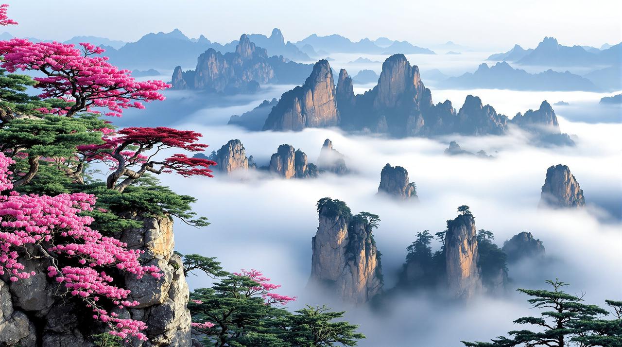 乐乐动漫 - 安徽黄山杜鹃花与奇松怪石