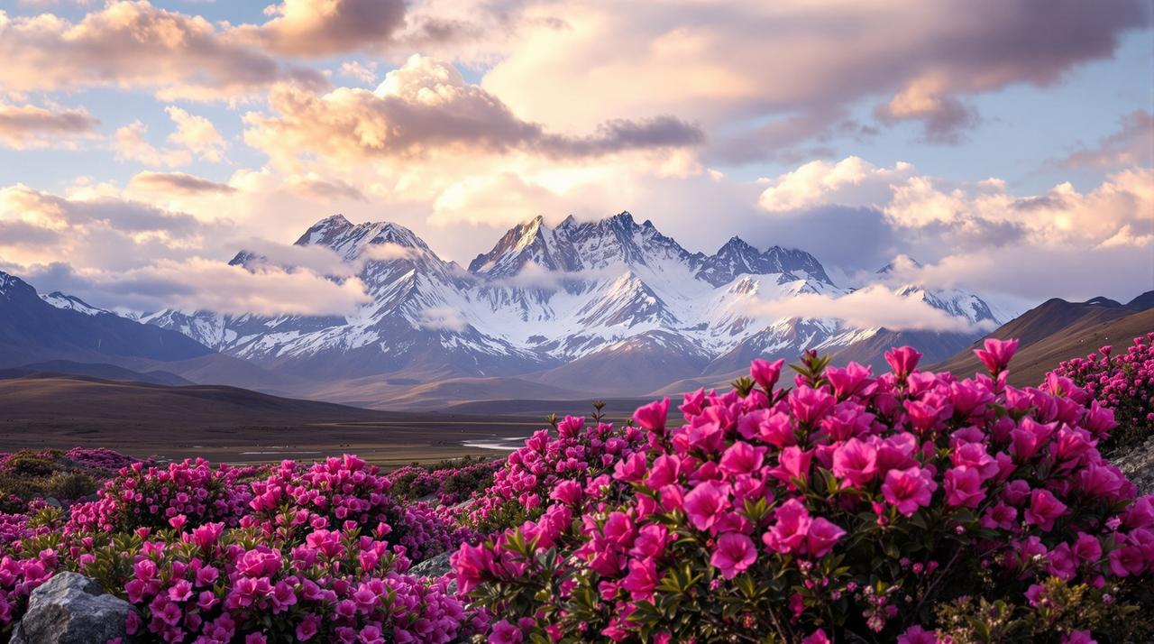 乐乐动漫 - 西藏林芝杜鹃花与雪山同框绝景