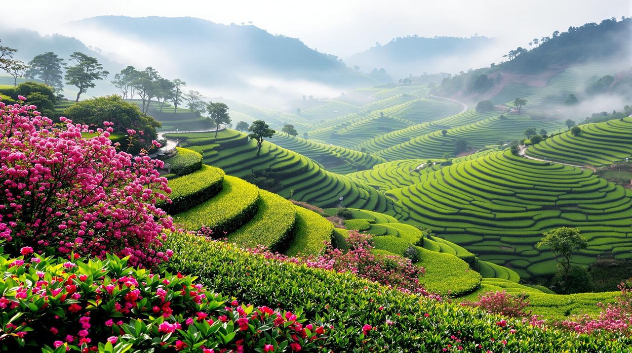 乐乐动漫 - 福建武夷山杜鹃花与茶园共生之美